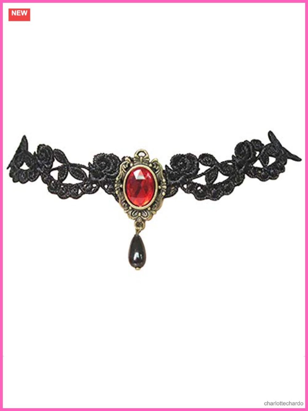 Gothic Lace Choker Necklace with Rhinestone Pendant for Women